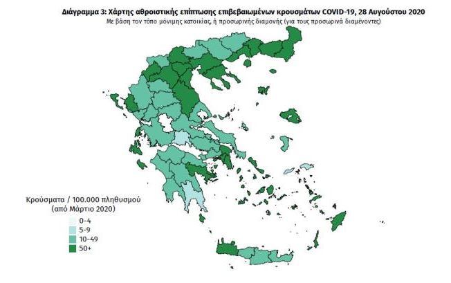  Η “γεωγραφία” των 169 νέων κρουσμάτων κοροναϊού – Στην Αττική τα 65