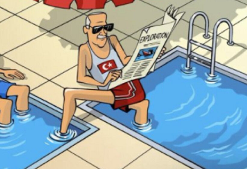  Το σκίτσο του καθηγητή Στιβ Χάνκε με τον Ερντογάν να πατά στην… “πισίνα” της Ελλάδας