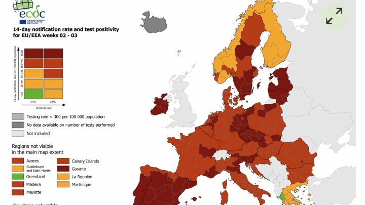  Ο πανευρωπαϊκός χάρτης του κοροναϊού – Πού βρίσκεται η Ελλάδα
