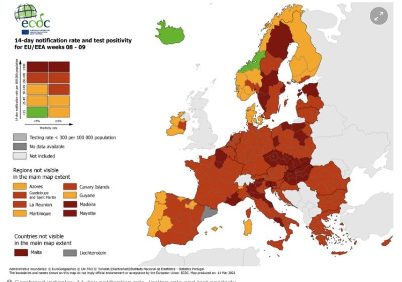  ECDC: Αλλάζει χρώμα η Ελλάδα από τον κοροναϊό -Έγινε πορτοκαλί όλη η χώρα