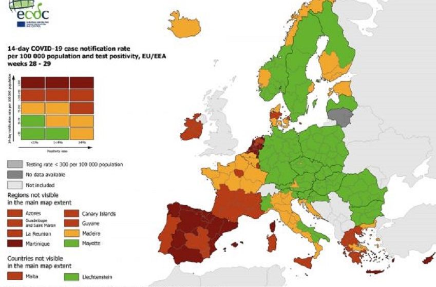  Συναγερμός από το ECDC: Στο πορτοκαλί σχεδόν όλη η Ελλάδα – Ξανά κόκκινη η Κρήτη