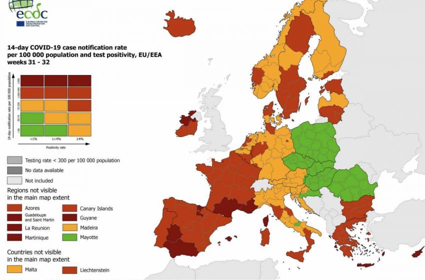  Χάρτης ECDC: Στο “κόκκινο” και “βαθύ κόκκινο” ολόκληρη η Ελλάδα
