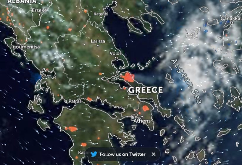  Η Ελλάδα στις φλόγες:Live από δορυφόρο η πύρινη επέλαση στη χώρα