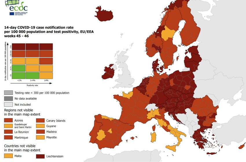  Κοροναϊός – Τρόμος από τον χάρτη του ECDC: Στο κόκκινο και βαθύ κόκκινο πλέον όλη σχεδόν η ΕΕ