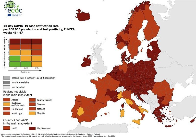  Μετάλλαξη Όμικρον: Στα 79 τα επιβεβαιωμένα κρούσματα στην Ευρώπη – Στο “βαθύ κόκκινο” η Ελλάδα