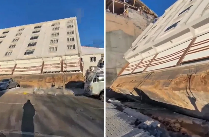  Αδιανόητες εικόνες στην Τουρκία: Κτίριο έγειρε από τον σεισμό και φάνηκε ότι χτίστηκε χωρίς θεμέλια (vid)