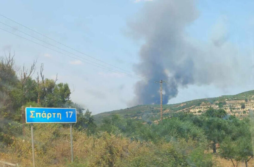  Λακωνία: Αναζωπυρώθηκε η φωτιά ανάμεσα σε Πυρί και Λυκοβουνό