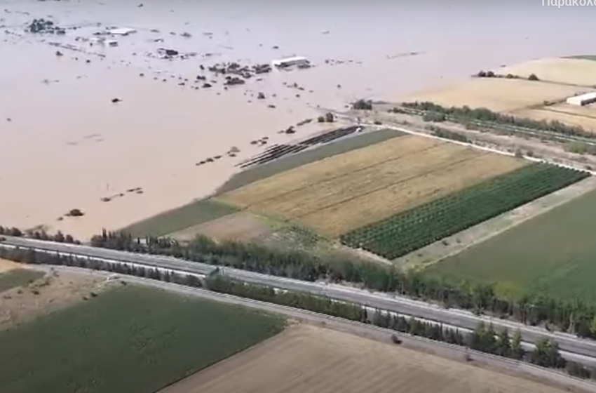  Εθνική Οδός: Ποτάμι στο ύψος των Τεμπών μετά την υπερχείλιση του Πηνειού