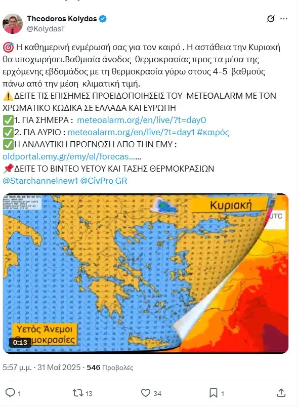 Καιρός: Υποχωρεί η αστάθεια την Κυριακή-Που έπεσαν οι περισσότερες βροχές το Σάββατο 4 kolydas