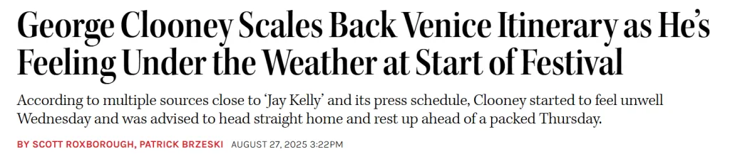 Μυστήριο με τον Κλούνεϊ στο Φεστιβάλ της Βενετίας- Ακύρωσε Σ/Τ, δεν πήγε σε δείπνο λόγω αδιαθεσίας 2 1 91