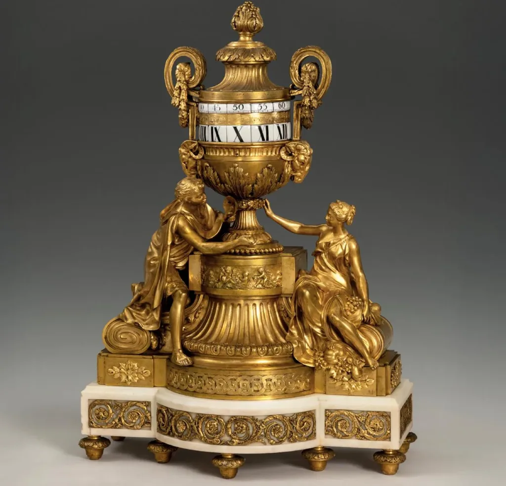 Μηχανικό επιτραπέζιο ρολόι από επιχρυσωμένο μπρούντζο και μάρμαρο του Γάλλου ωρολογοποιού J.B. Baillon e1760718982215