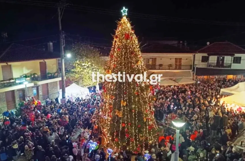  Φωταγωγήθηκε στην Χαλκιδική το πρώτο χριστουγεννιάτικο δέντρο της χρονιάς (vid)