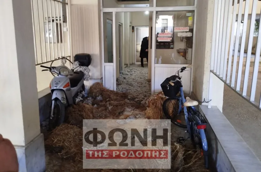  Κομοτηνή: Αγρότες πέταξαν άχυρα και κοπριά στο γραφείο του Στυλιανίδη