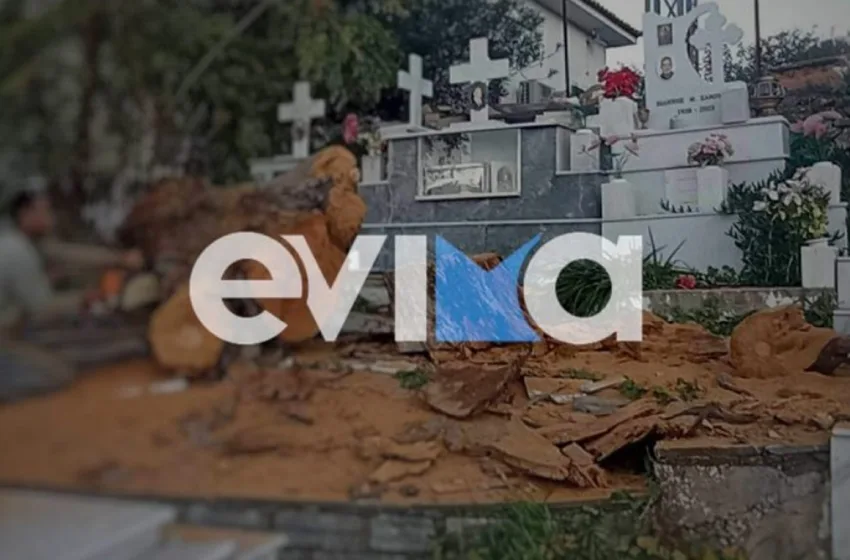  Εύβοια: Σοβαρές καταστροφές σε νεκροταφείο από την κακοκαιρία (εικόνες)