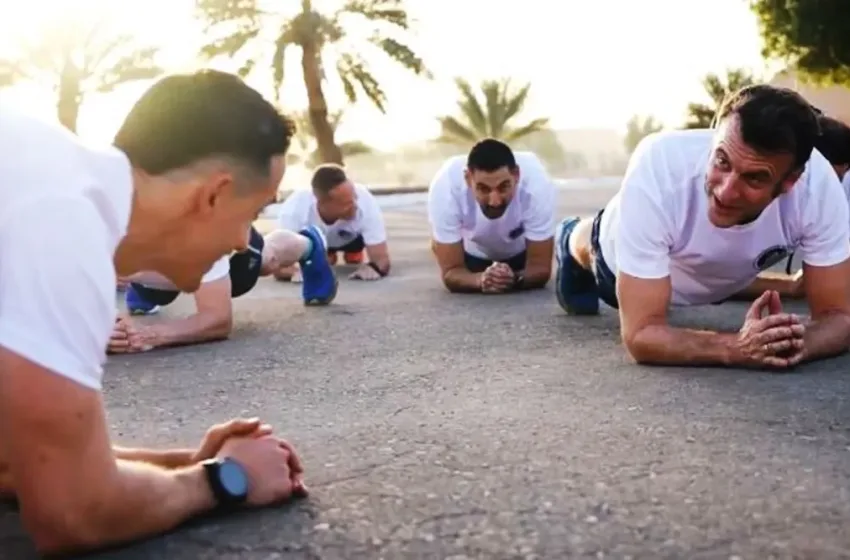  Ο Μακρόν έκανε γυμναστική στο Άμπου Ντάμπι με στρατιώτες (vid)