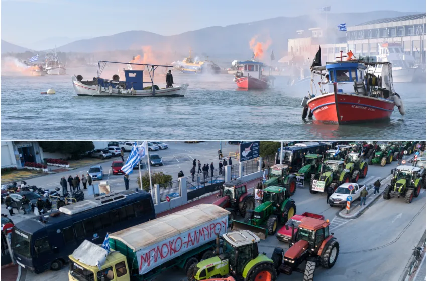 Βόλος: Τα τρακτέρ απέκλεισαν συμβολικά το λιμάνι στη στεριά, τα καΐκια στη θάλασσα- Ισχυρές αστυνομικές δυνάμεις έκλεισαν τις πύλες