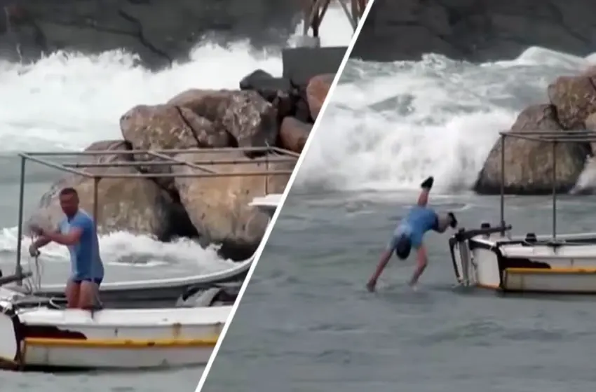 Συγκλονιστικό βίντεο: Ψάρας κινδύνευσε για να σώσει το καΐκι του- Βούτηξε με 10 μποφόρ