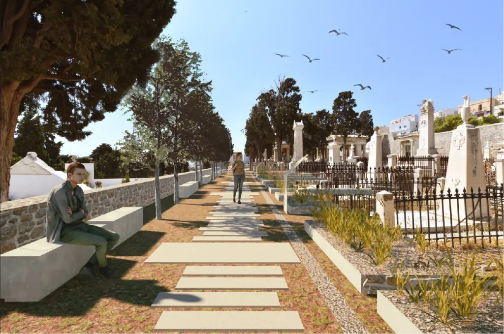 Φωτορεαλιστική απεικόνιση ανάδειξης του περιβάλλοντος χώρου στο κοιμητήριο Αγίου Γεωργίου 1