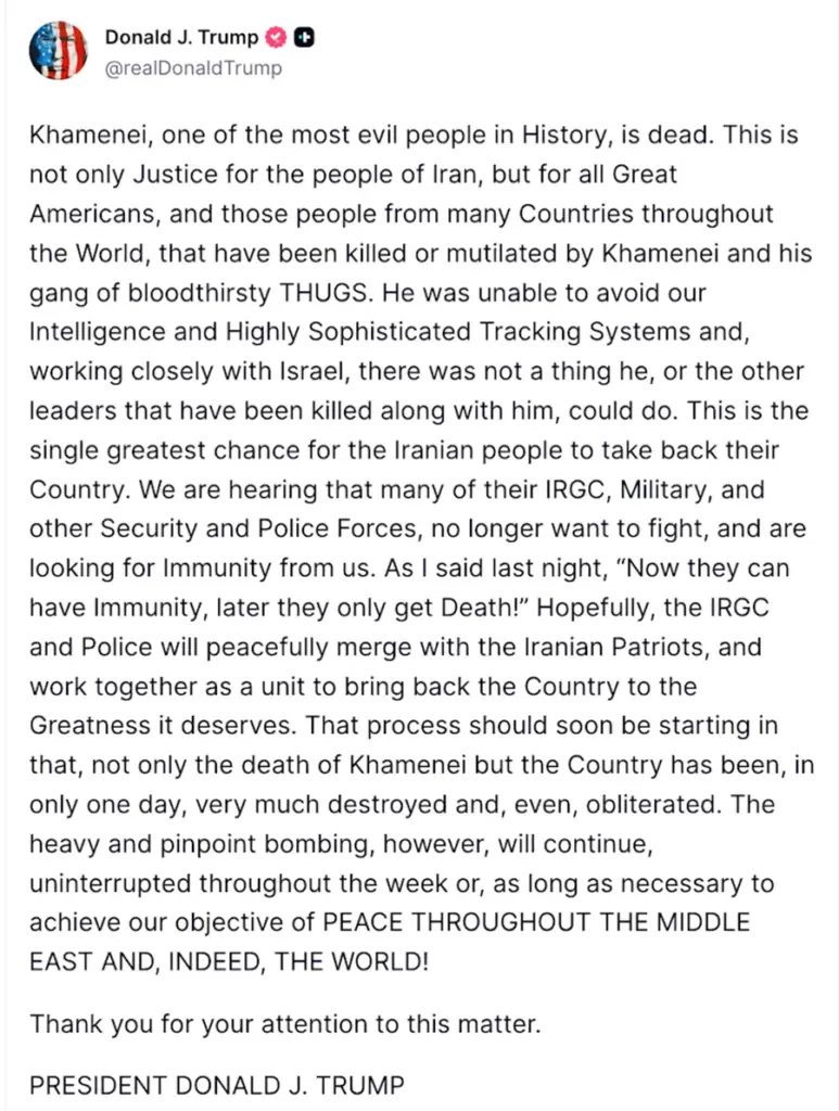 Επίσημα νεκρός ο Χαμενεΐ-Πανηγυρισμοί και θλίψη στην Τεχεράνη-Ξεκίνησαν διαδικασίες διαδοχής-Προσωρινό συμβούλιο αναλαμβάνει την ηγεσία 2 image