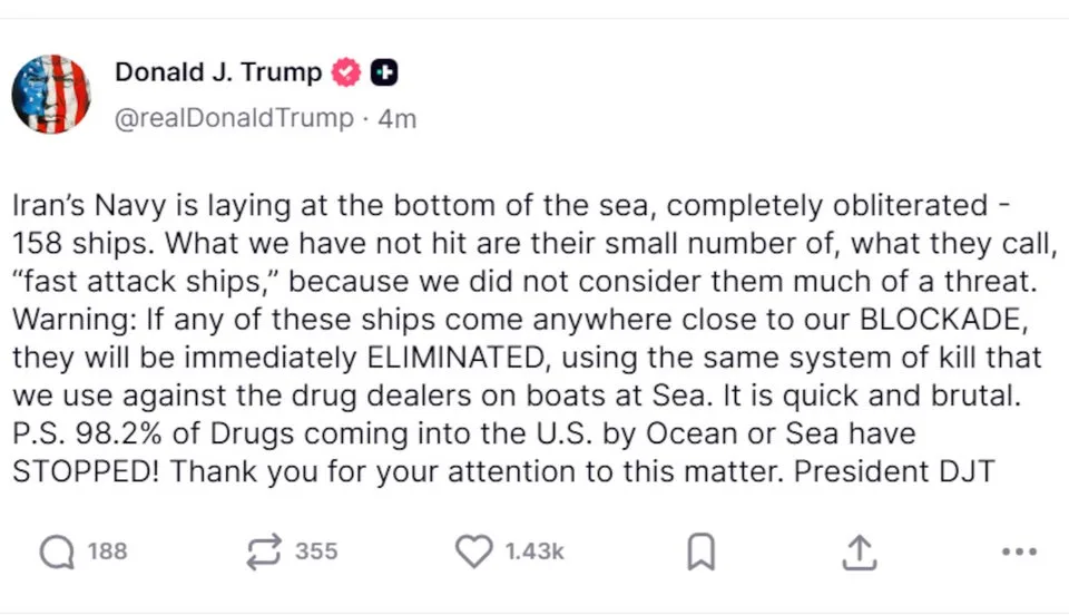 Ξεκίνησε ο αμερικανικός αποκλεισμός των ιρανικών λιμένων-ΗΠΑ: "Αναχαίτιση, εκτροπή, κατάληψη" 2 Screenshot 2026 04 13 172756