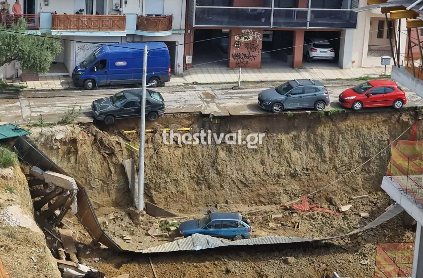  Θεσσαλονίκη: “Βούλιαξε” δρόμος κατά τη διάρκεια εργασιών 