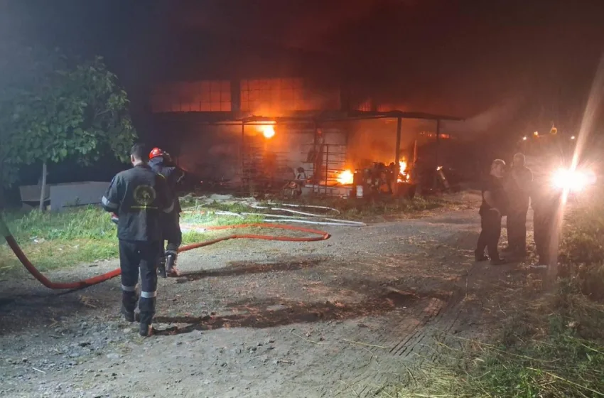  Μεγάλη φωτιά σε εργοστάσιο με ξύλα στο Ασπρόχωμα Καλαμάτας
