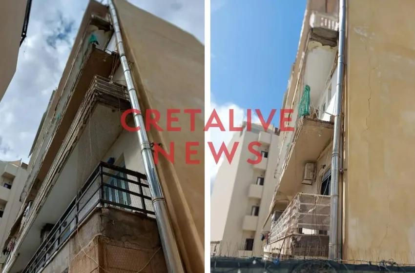  Ηράκλειο: Κατέρρευσε τμήμα μπαλκονιού από πολυκατοικία στο κέντρο της πόλης