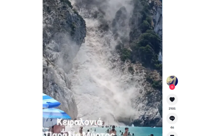  Κεφαλονιά:Κατολίσθηση στον Μύρτο-  Βίντεο δείχνει τη στιγμή που βράχια πέφτουν στην παραλία