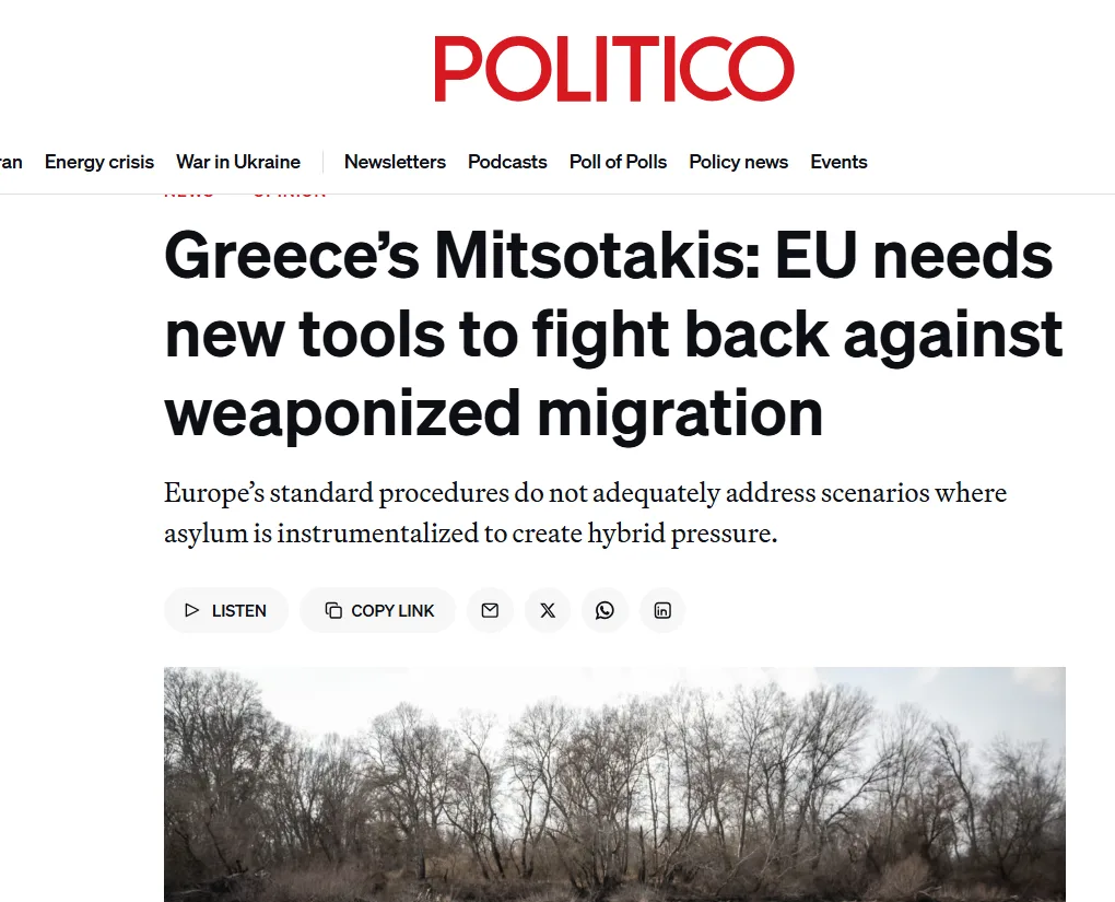 Παρέμβαση Μητσοτάκη στο Politico λίγο πριν την έκτακτη σύσκεψη για το μεταναστευτικό-Χρειάζεται ειδικό ευρωπαϊκό πλαίσιο 2 1 6