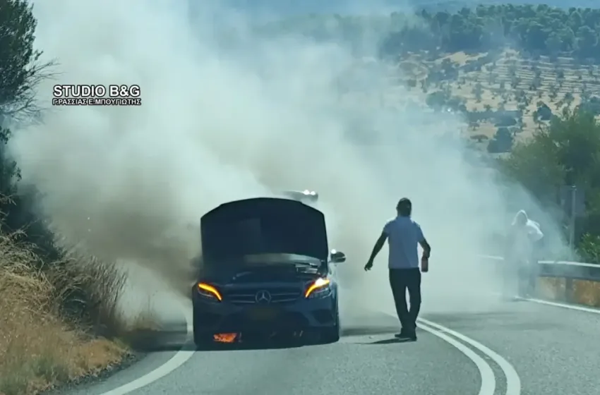  Αργολίδα: Ταξί έπιασε φωτιά στη μέση του δρόμου (vid)